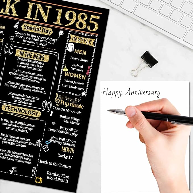 Joycard 40th Anniversary Card for Women Men, Gold Wedding Card for Wife Husband, Sweet Marriage Decorations Gifts for Couple, Perfect for Her Him on Anniversary Day, Ruby Wedding Card, Back in 1985