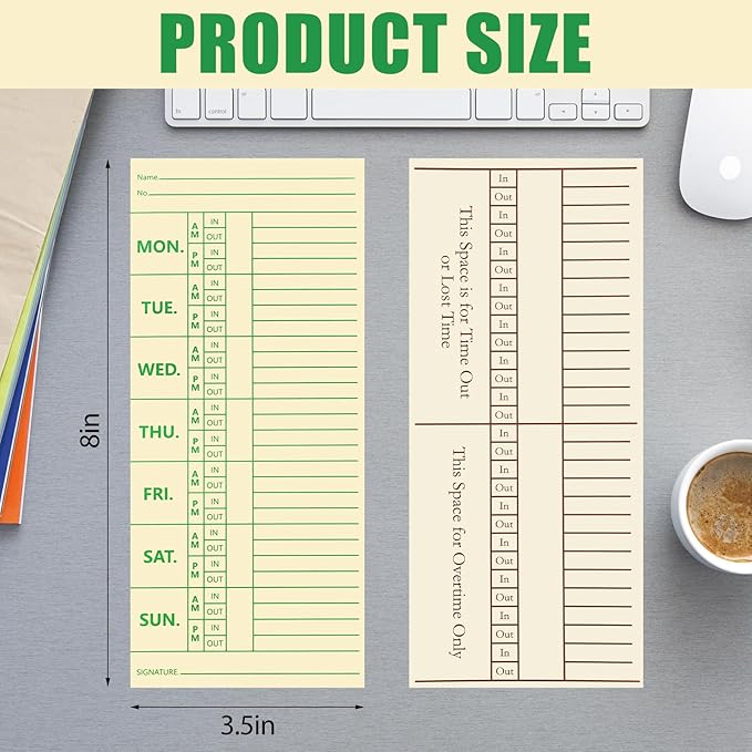 Janlaugh 1500 Pcs 3.5 x 8 Inches Time Paper Weekly, 2 Sided, Overtime Format, Named Days, Time Sheets with Deductions for Employees Weekly for Punch Time Clock Employee Attendance(120g Offset Paper)