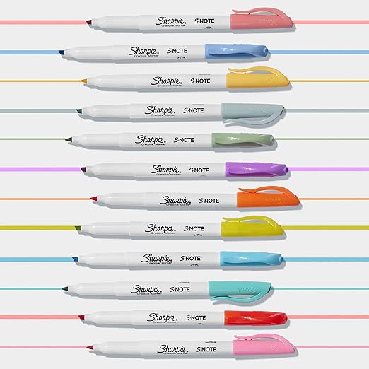 SHARPIE S-Note Creative Colouring Marker Pens | Highlight, Write, Draw & More | Assorted Pastel Colours | Chisel Tip | 6 Count