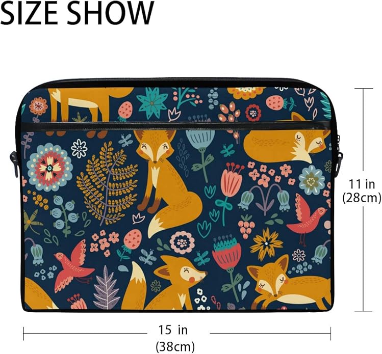 XMCL Forest Fox Pattern Laptop Case Shoulder Bag Computer Notebook Briefcase Messenger Bag with Adjustable Shoulder Strap Fits 14-15.4 inch