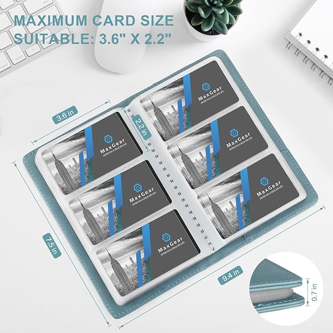 MaxGear Business Card Organizer, 240 Cards Book Portable Business Card Holder for Men & Women, Professional PU Credit Cards Binder File Storage, Gray Blue