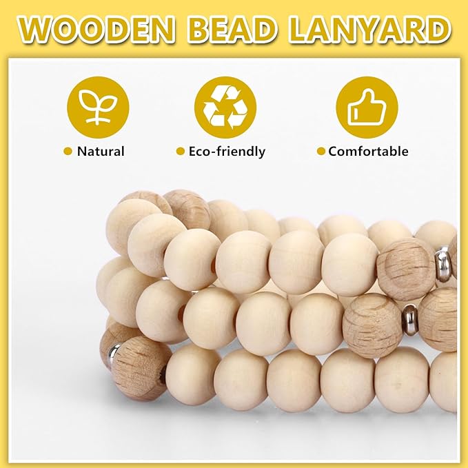 Teacher Lanyard with Id Holder, Cute Lanyards for Id Badges Keys, Retractable Natural Wooden Beaded Lanyard for Women, Violet