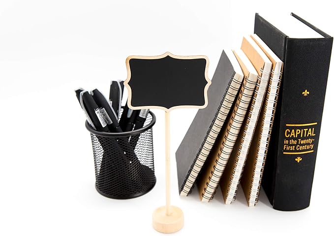 15 Pack Wood Mini Chalkboard Signs (Water-Based Chalk and Replacement Stickers Are Included) Small Rectangle Chalkboards Blackboard for Weddings, Message Board Signs and Special Event Decorations