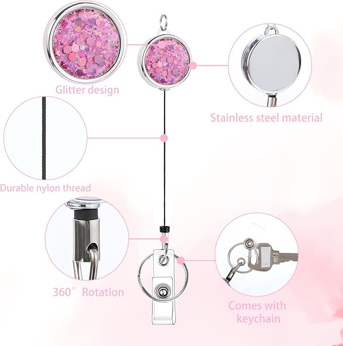 3 Pack Women Lanyards for Id Badges with 6 Pcs Id Badge Holder for Women Cruise Lanyards Stainless Steel Glitter Teacher Lanyards Necklace for Badge Holder Cruise Ship Cards