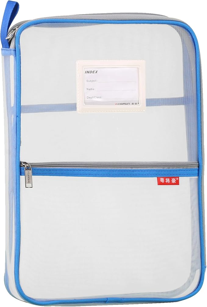 Pendancy Mesh Zipper Pouch 14.8x10.8 in Transparent Lightweight Nylon File Folders, A4 Size Multi-Layer Subject Document Organizer Accessories Storage Bag for Office and School Supplies(Blue)