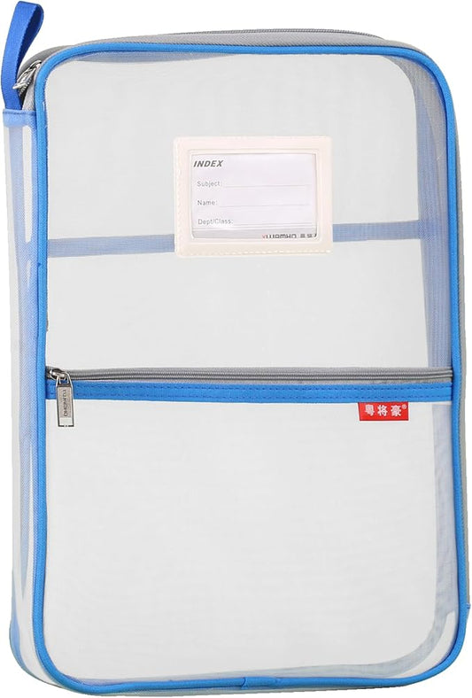 Pendancy Mesh Zipper Pouch 14.8x10.8 in Transparent Lightweight Nylon File Folders, A4 Size Multi-Layer Subject Document Organizer Accessories Storage Bag for Office and School Supplies(Blue)