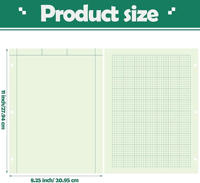 Seajan 5 Pcs Engineering Computation Pad Engineer Pad 8.5 x 11 Inches Engineering Notebook Graph Paper Notebook, 5 Squares Per Inch Evidence Engineering Pad, 100 Sheets/Pack (Green)