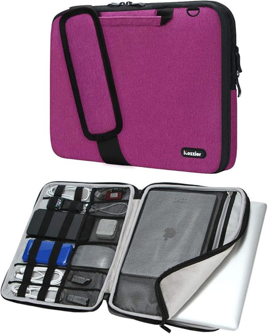 iCozzier 15-15.6 Inch Handle Laptop Briefcase Shoulder Bag Electronic Accessories Organizer Messenger Carrying Case Laptop Sleeve Protective Bag with Shoulder&Luggage Strap - Rose