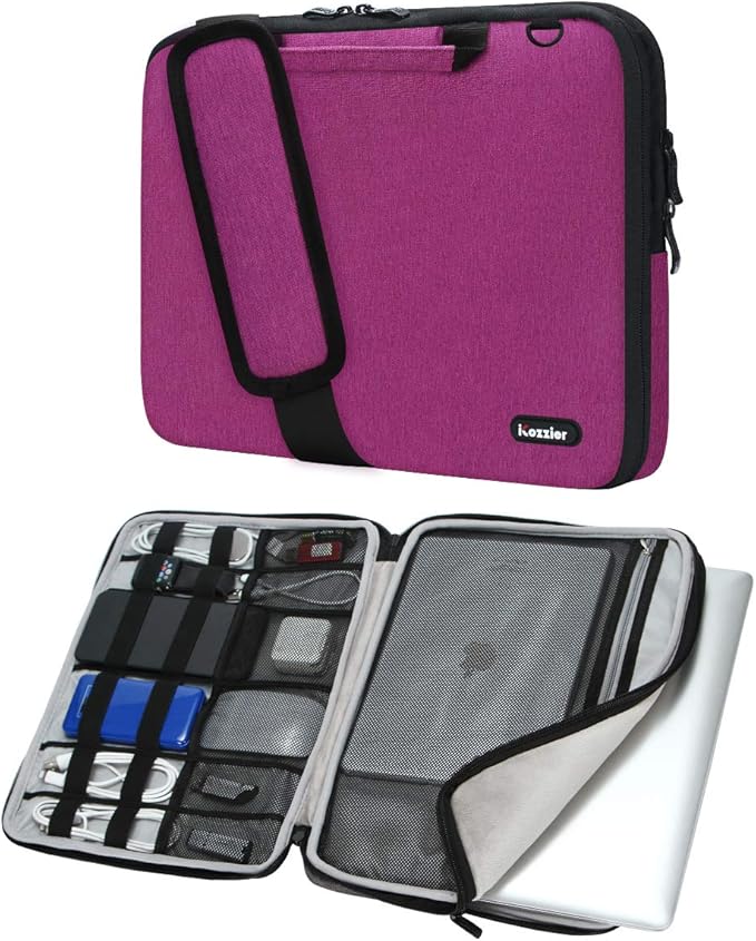 iCozzier 11-11.6 Inch Handle Laptop Briefcase Shoulder Bag Electronic Accessories Organizer Messenger Carrying Case Laptop Sleeve Protective Bag with Shoulder&Luggage Strap - Rose