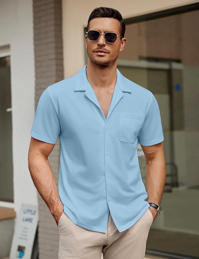 COOFANDY Men's Casual Cuban Guayabera Shirt Short Sleeve Button Down Shirts Summer Beach Shirts Vocation Vintage Shirts