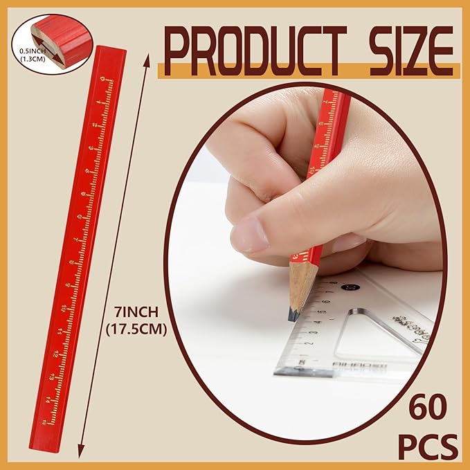 60-Piece Set of Octagonal Hard Black Carpenter Pencils, Ideal for Woodworking Marking and Construction Plan Marking