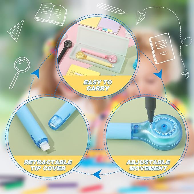 Gersoniel 10 Pack Correction Tape Pen Correctional Ink Tape Push Pull Protective, Easy to Use Applicator for School Office Supplies, 0.2 x 236 Inch(Bright Color)