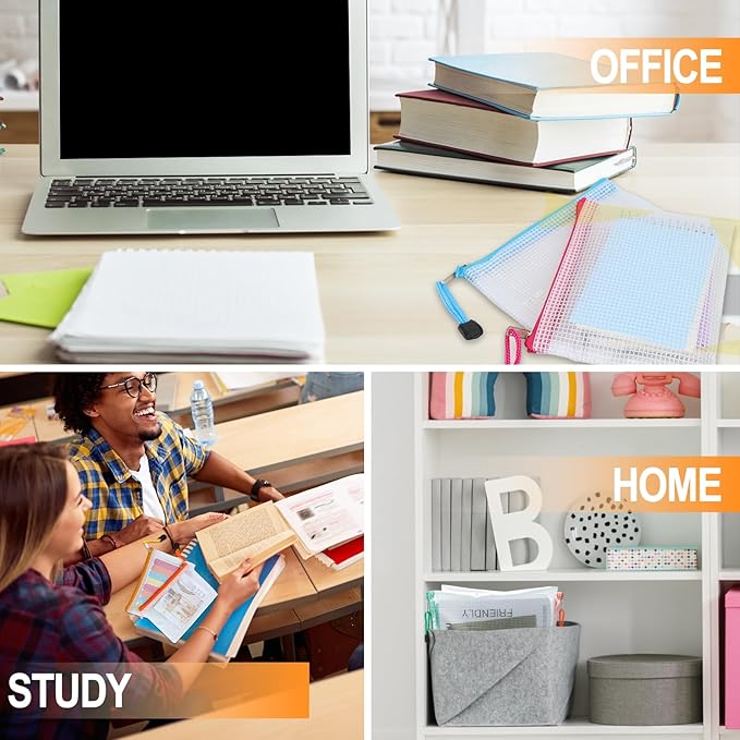 EOOUT 14pcs Mesh Zipper Pouch, A6 Size Zipper Bags, 6.5 x 4.7 Inches in 14 Colors for Travel Storage and Office Supplies Storage