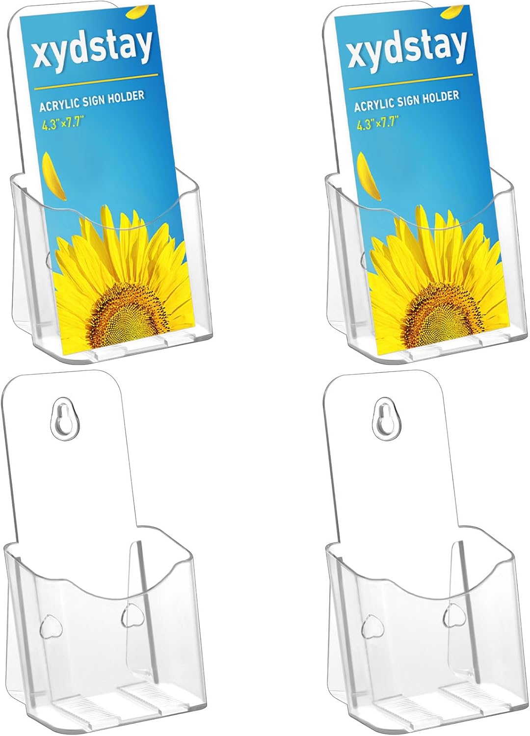 Brochure Holder 4x9 Inches Slant Back Design, Clear Display Stand, Plastic Table Stand Sign Holder,Pamphlet Holder Flyer Holder, Acrylic Display Stand, Acrylic Table Signs Plastic Paper Holder for Office, Home, Store, 4 Pack