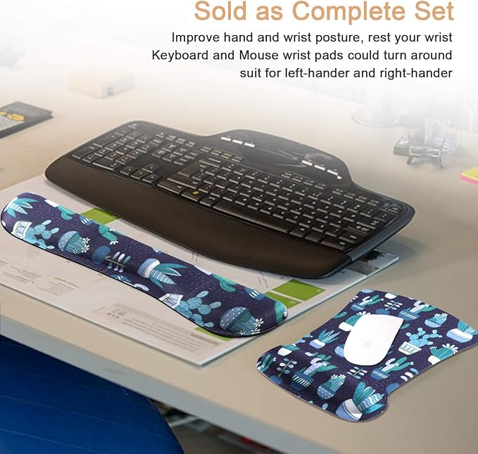 iCasso Keyboard Wrist Rest and Mouse Wrist Rest Pad, Made of Memory Foam, Ergonomic Support, Easy Typing and Relieve Wrist Pain, Perfect for Gaming, Office (Green Cactus)