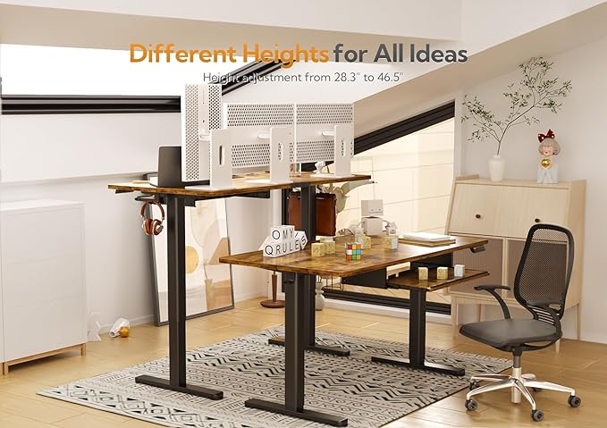 Standing Desk with Keyboard Tray, Standing Desk Adjustable Height, Raising Desks for Home Office and Computer Workstation, 55 Inches, Rustic Brown