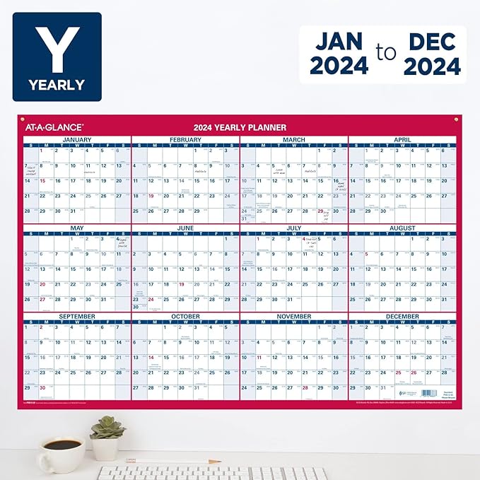 AT-A-GLANCE 2024 Wall Calendar, Monthly Planner, 24" x 36", Extra Large, Paper, Reversible, Vertical/Horizontal (PM2122824)