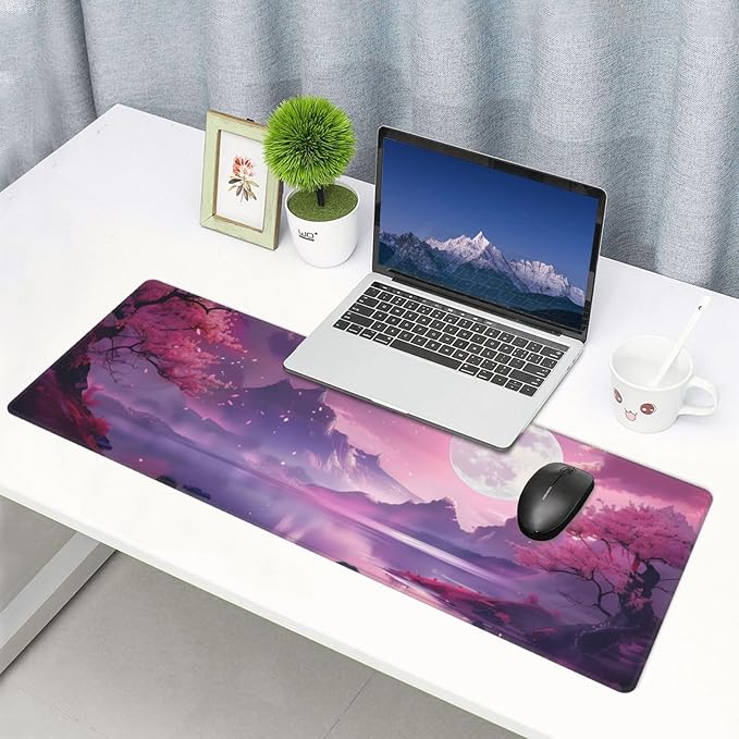 Gaming Mouse Pad Desk Pad,Extended Big Mouse Pad,31.5x11.8 Inch Long Computer Keyboard Mouse Mat Mousepad with 3mm Non-Slip Base and Stitched Edge for Gaming and Office… (Pink Canyon)