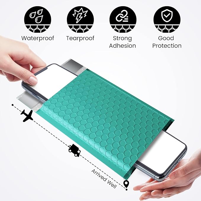 Fuxury 4x8 Bubble Mailer 260 Pack Teal Padded Envelopes for Mailing, Small Bubble Mailers Usable Size 4x7" Bubble Envelopes Self-Seal Padded Mailers for Small Business Shipping Bulk#000