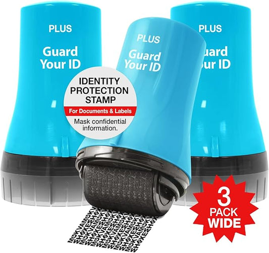 Wide Advanced ID Roller Stamp by Guard Your ID, Mess-Free Address Blocker for Identity Protection (3-Pack, Turquoise)