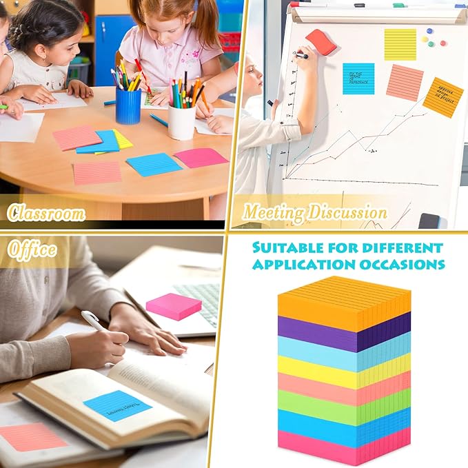 Yexiya 64 Pcs Lined Sticky Notes Self Stick Notes with Lines Bright Assorted Colors Sticky Notes for Home Office Products Post Memos, 1920 Sheets(4 x 4 Inch,Chic Color)
