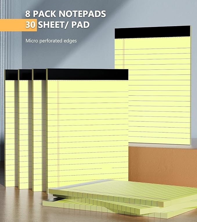 Yellow Legal Pads, Note Pads, 4 x 6 Inch, 8 Pack, 30 Sheets/Pad, Narrow Ruled, Small Notepads Yellow Paper, Micro Perforated Memo Pads, Lined Writing Pads of Paper, Mini Pocket Size Scratch Pads 4x6