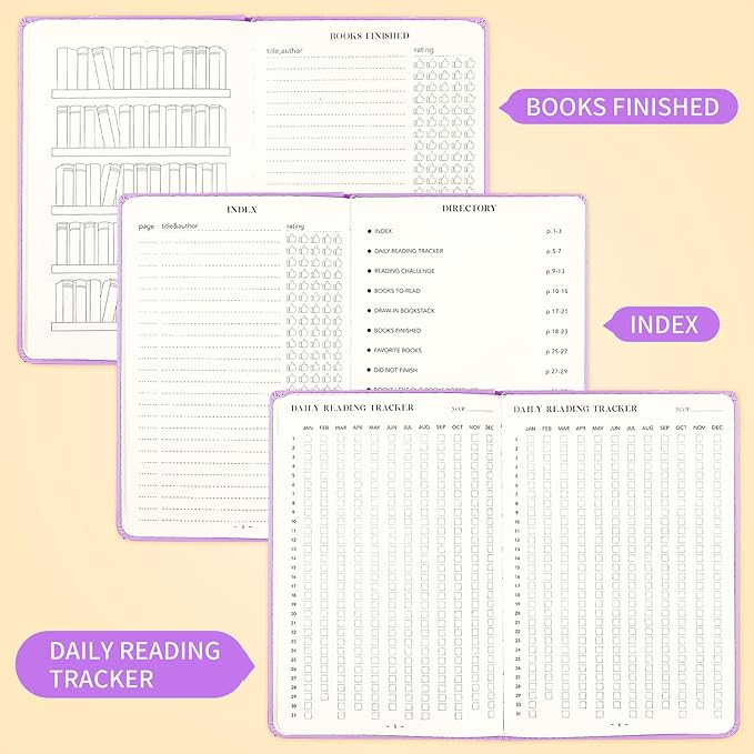 Reading Journal Book Lovers Gifts Book Journal Hardcover Leather For Readers Review and Track Your Reading with 121 Book Reviews, 5.8”x8.3”,Light Purple