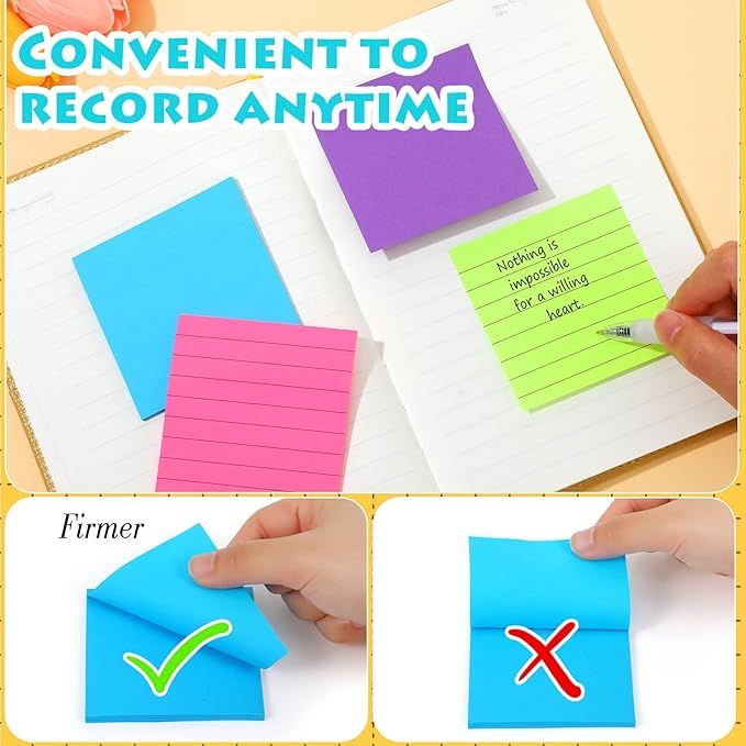 Yexiya 64 Pcs Lined Sticky Notes Self Stick Notes with Lines Bright Assorted Colors Sticky Notes for Home Office Products Post Memos, 1920 Sheets(3 x 3 Inch,Lined, Blank)