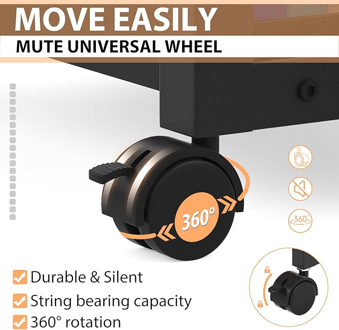 Under Desk Printer Stand, 2-Tier 19.5''x 16''x 22'' Rolling Printer Stand Storage Shelves for Printer, Scanner, Fax Machine, Files, Books with Anti-Skid Feet for Home, Office, Black