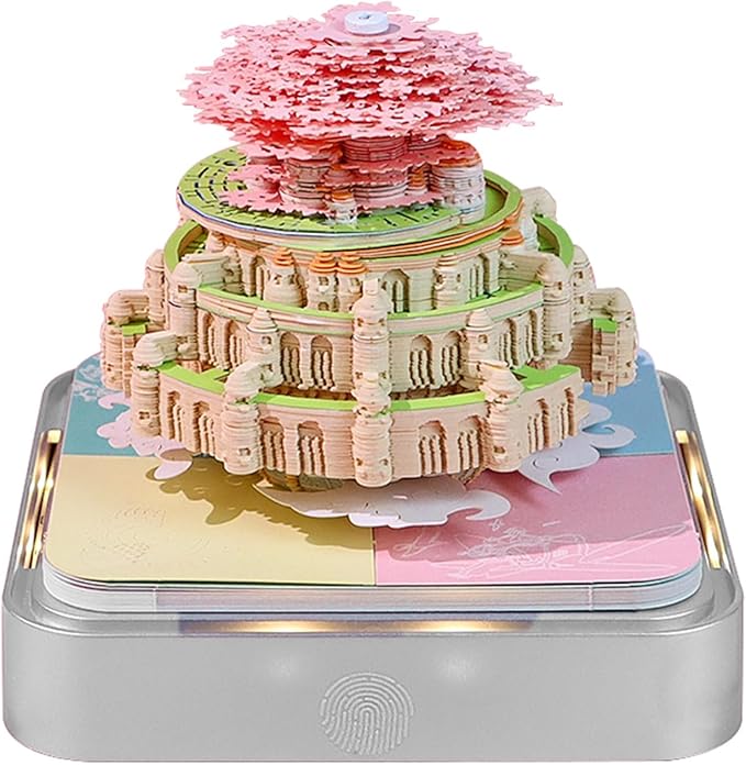 Time Piece Calendar,3D Art Calendar Memo Pad 2025 Creative Desk Calendar with Light,Castle in Sky Tear Away Paper Carving 3D Memo Pad Art Notepad Christmas Gift