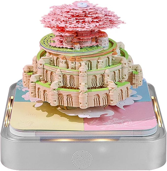 Time Piece Calendar,3D Art Calendar Memo Pad 2025 Creative Desk Calendar with Light,Castle in Sky Tear Away Paper Carving 3D Memo Pad Art Notepad Christmas Gift