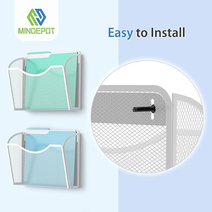 Mesh Hanging Wall File Holders, 3Pack Single Pocket Vertical Mounted File Holder, Wall Basket Mail Organizer for Office, Home and School (White)