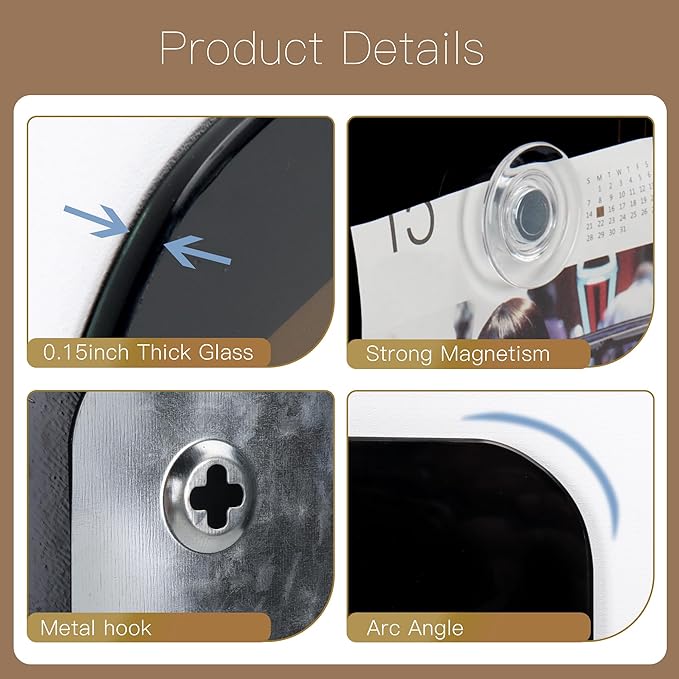 SELEAD Magnetic Glass Whiteboard Weekly Planner - 16”x24” Dry Erase Calendar White Board for Wall, Menu Notes Grocery List Board for Home Kitchen Restaurant - Black&Gold