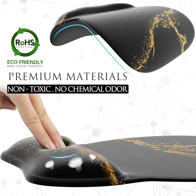 MROCO Ergonomic Mouse Pad with Gel Wrist Rest, Comfortable Mousepad with Smooth Wrist Support Surface and Non-Slip PU Base for Pain Relief, Computer, Laptop, Office & Home, 9.4 x 8.1 in, Black Gold