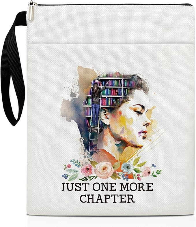 Just One More Chapter - Flowers Book Sleeve, Book Lovers Gifts Book Pouch Book Sleeve with Zipper and Front Pocket Reader Gifts Birthday Gifts for Adult Teen Teacher -09