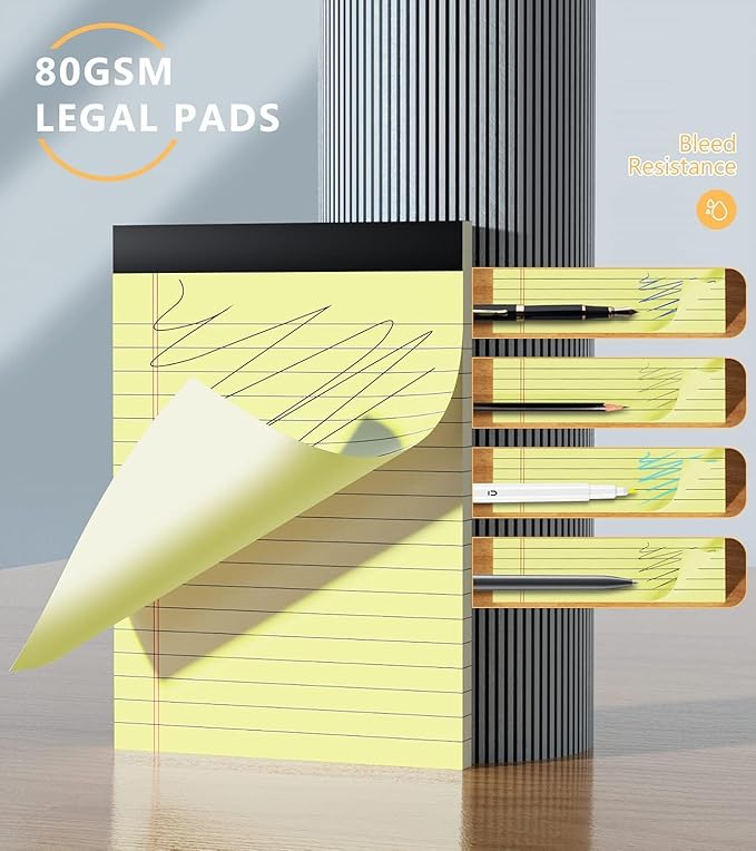 Yellow Legal Pads, Note Pads, 4 x 6 Inch, 8 Pack, 30 Sheets/Pad, Narrow Ruled, Small Notepads Yellow Paper, Micro Perforated Memo Pads, Lined Writing Pads of Paper, Mini Pocket Size Scratch Pads 4x6