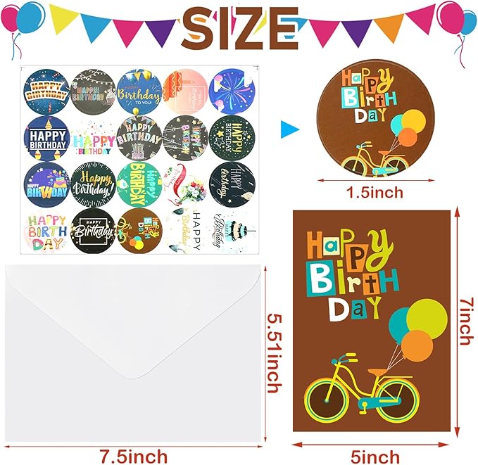 200 Set Unique Happy Birthday Card Bulk with Envelope and Sticker Blank Greeting Card Large 5 x 7 Inch Suitable for Office Kids Women Men, 20 Styles(Actual Style)