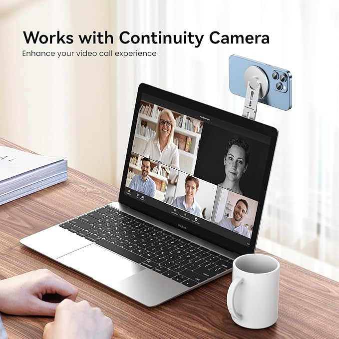 Magnetic Phone Holder for Laptop for MagSafe for iPhone 16/15/14/13/12 & All Phones, 180°Adjustable Phone Side Mount for Computer Monitor for Tesla, Desktop Cell Phone Bracket (Silver)