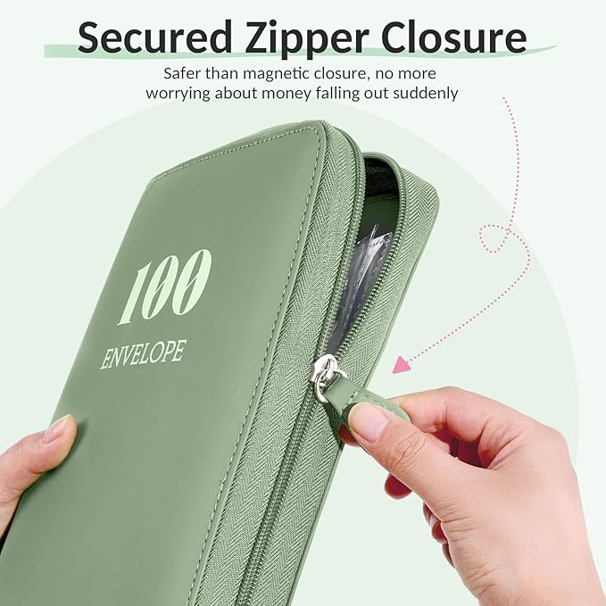 Sooez Savings Challenges Book with Extra Pocket Storage, Zipper Closure 100 Envelopes Money Saving Challenge, PU Saving Binder with Cash Envelope & Laminated Tracker for Cash Bill, 8.3”x 10.5” Black