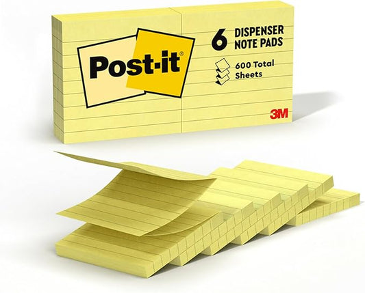 3M R335YW Post-It Lined Pop-Up Notes, 3 x 3, Yellow, 100 Sheet Pad, 6/Pack