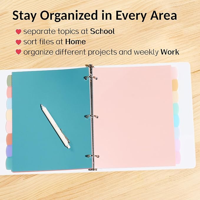 Sooez 8-Tab Durable Plastic Write & Erase Big Tab Dividers for 3 Ring Binder, Aesthetic Cute Pastel Binder Dividers for Student, Teacher, Office, Home Organizers,2 Sets, Morandi