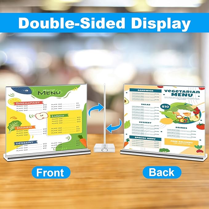 EHWINE 3 Pack Acrylic Sign Holder 8.5 x 11 Horizontal, Double-Sided Stand up Table Top Sign Holders, Clear Acrylic Picture Frame Menu Flyer Paper Holder Display Stand for Office Business Store Wedding Party