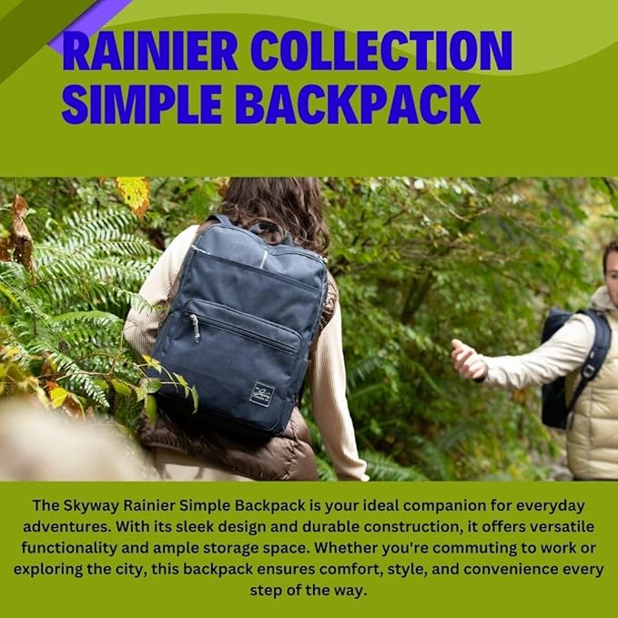 Skyway Luggage Rainier Simple Backpack, Eco-Friendly Made of 100% rPET Travel Laptop Bag for Women & Men, Flight Approved Carry On Bag, 16L, Tahoe Blue