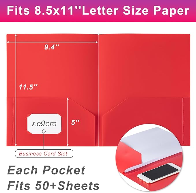 Plastic Folders with Pockets (7 Pack, Assorted Colors), Durable Heavy Duty File Folders with Business Card Slot, 2-Pocket Folder for Schoolwork & Office,Letter Size…