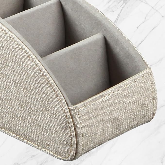 Remote Control Holder PU Leather TV Remote Caddy for Table, 5 Compartments Nightstand Organizer for Bedroom Accessories/Bedside Remotes/Media Controllers/Office Supplies, Decorations for Living Room