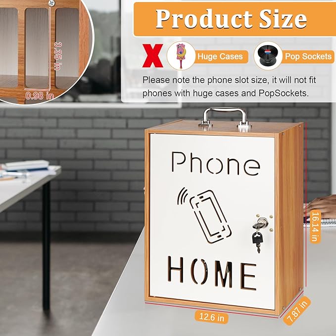 Cell Phone Holder Classroom 36 Slots Wooden Cell Phone Storage Cabinet Pocket Chart with Handle and Security Lock for Classroom Office (36 Grid Cabinet Cherry)