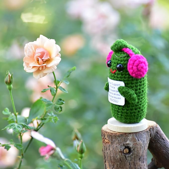 Funny Crochet Pickles 1 Pcs with Affirmations Cards for Inspirational Novelty Good Luck Gifts and Party Decorations(KK-CKD04-ppep)