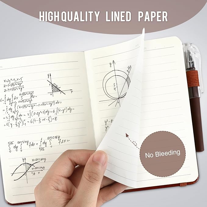 Small Notebook College Ruled, 3 Pack (Brown) 3.7x5.7 in Pocket Notebook Journaling Notebooks Mini Hardcover Lined Note Pads with Pens for Work Business Travel and Office Supplies