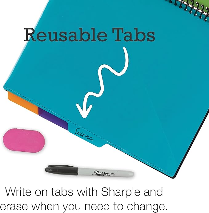 Samsill 10 Pocket Poly Project Organizer with 5 Dividers, File Folders Letter Size, Customizable Front Cover, Inner Zipper Pouch, Erasable Write-On Tabs in Fashion Colors, Plastic Folders with Pockets