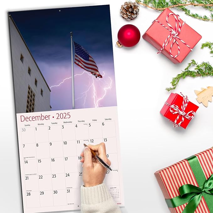 RED EMBER God Bless America 2025 Wall Calendar 12 Month | 12" x 24" Open | Thick & Sturdy Paper | Giftable | Calendar 2025